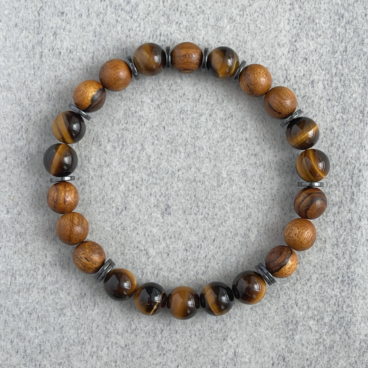 Tiger Skin Sandalwood & Yellow Tiger Eye Beaded Bracelet