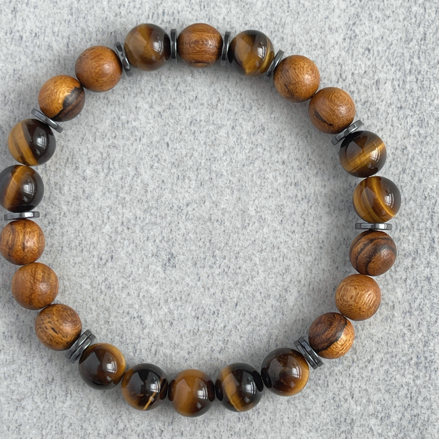 Tiger Skin Sandalwood & Yellow Tiger Eye Beaded Bracelet