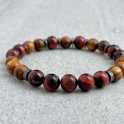 Tiger Skin Sandalwood & Red Tiger Eye Beaded Bracelet