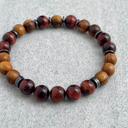 Tiger Skin Sandalwood & Red Tiger Eye Beaded Bracelet