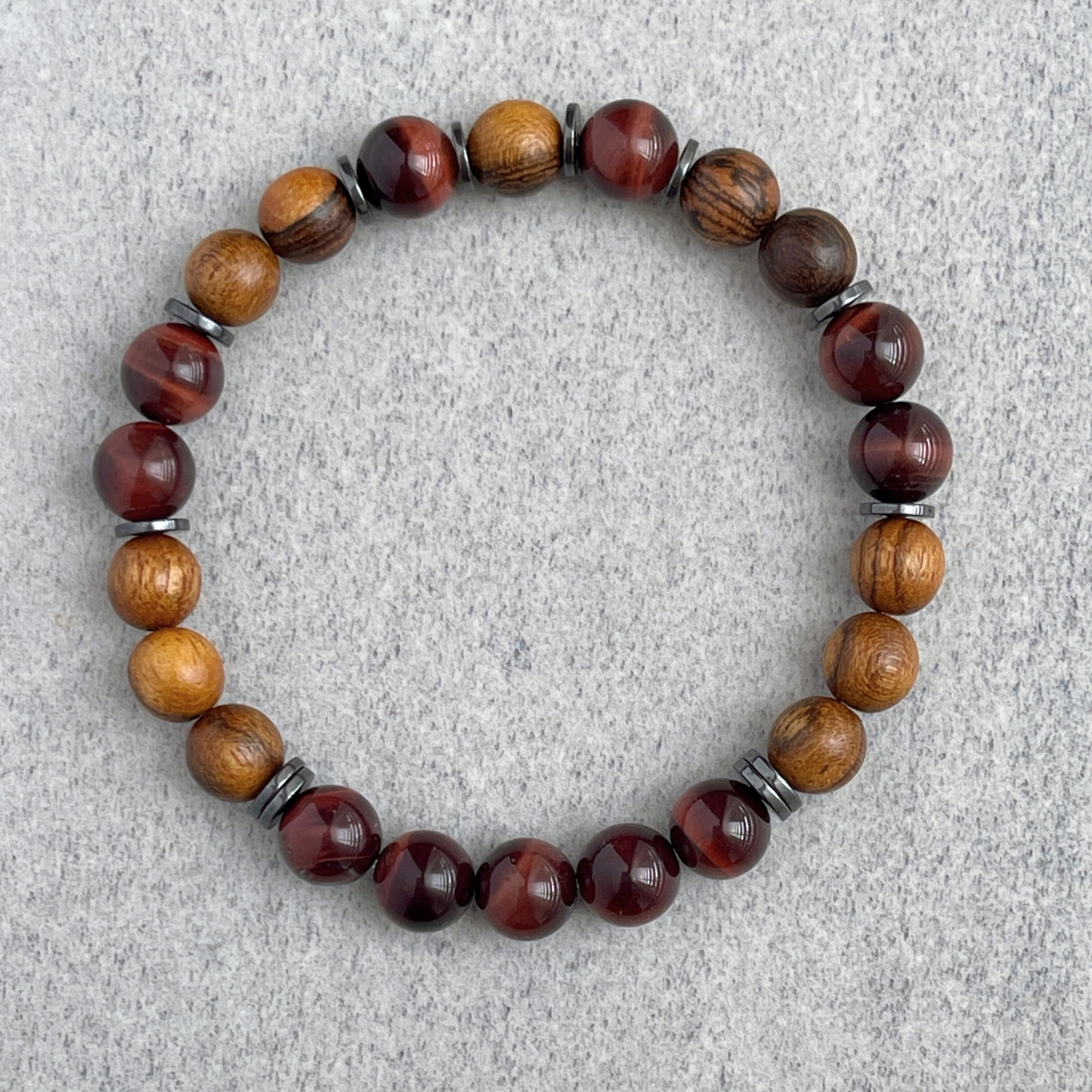 Tiger Skin Sandalwood & Red Tiger Eye Beaded Bracelet