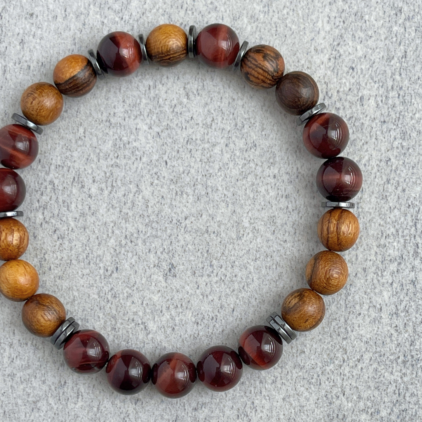 Tiger Skin Sandalwood & Red Tiger Eye Beaded Bracelet