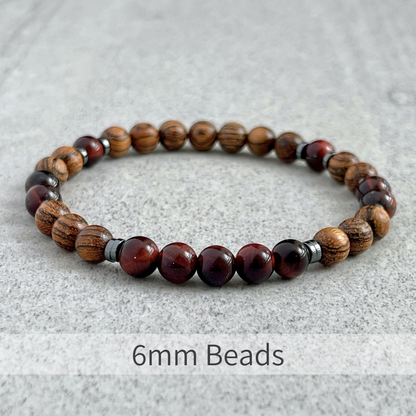 Tiger Skin Sandalwood & Red Tiger Eye Beaded Bracelet