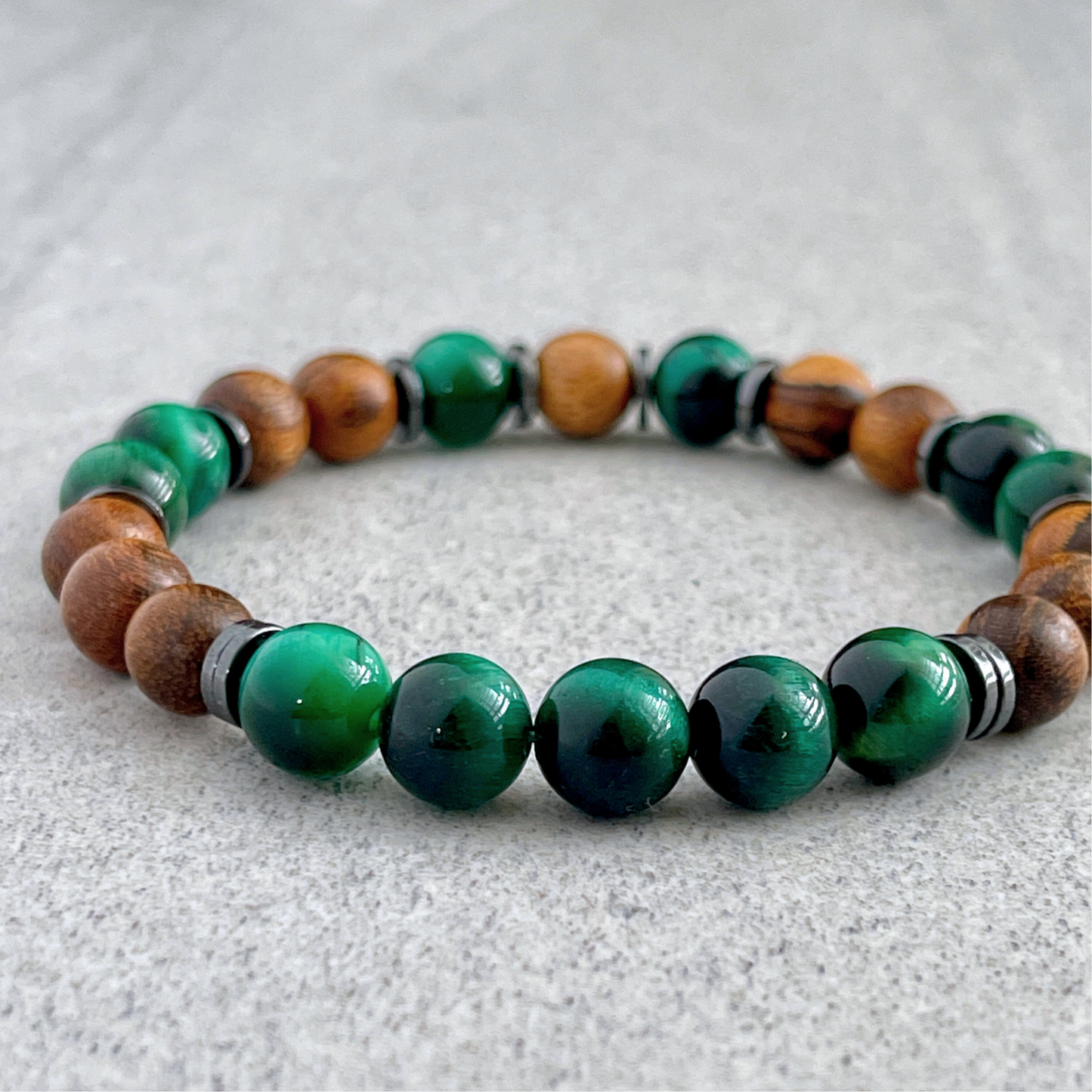 Tiger Skin Sandalwood & Green Tiger Eye Beaded Bracelet