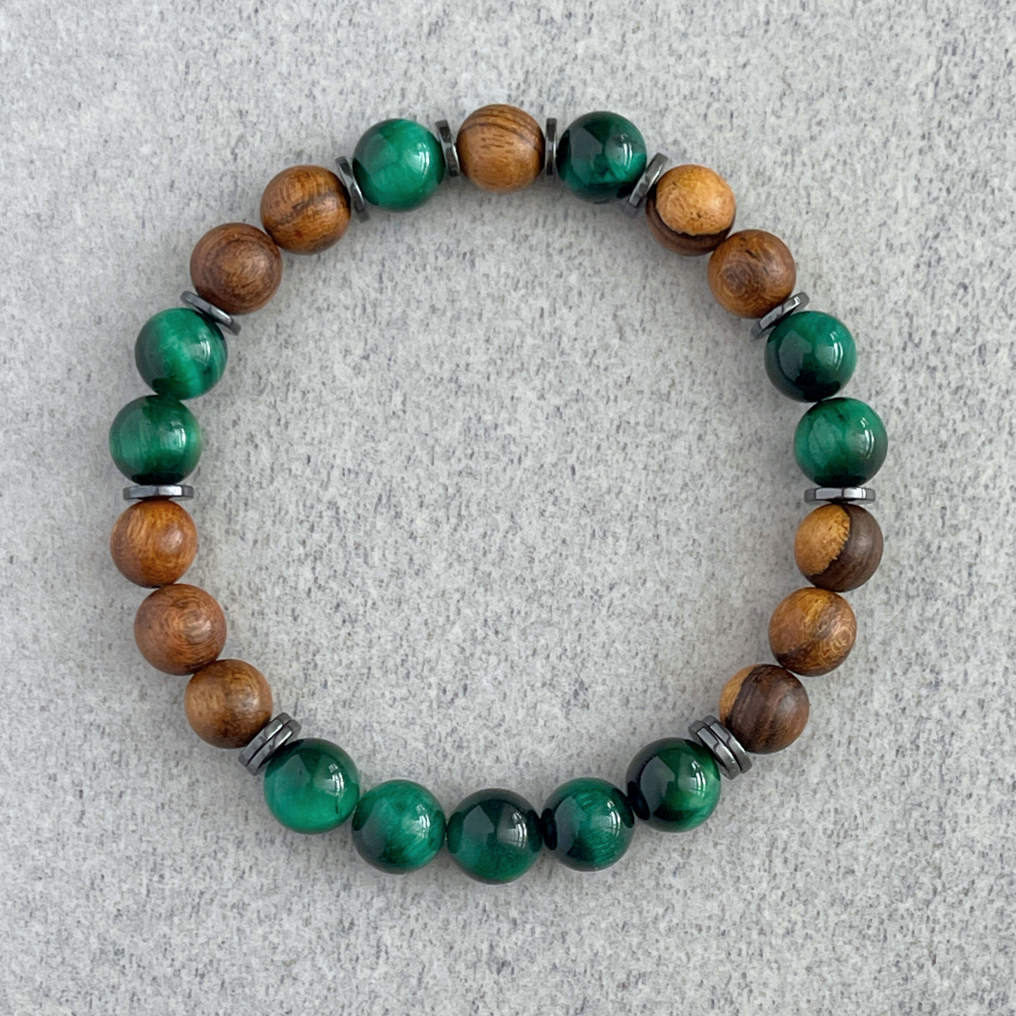 Tiger Skin Sandalwood & Green Tiger Eye Beaded Bracelet