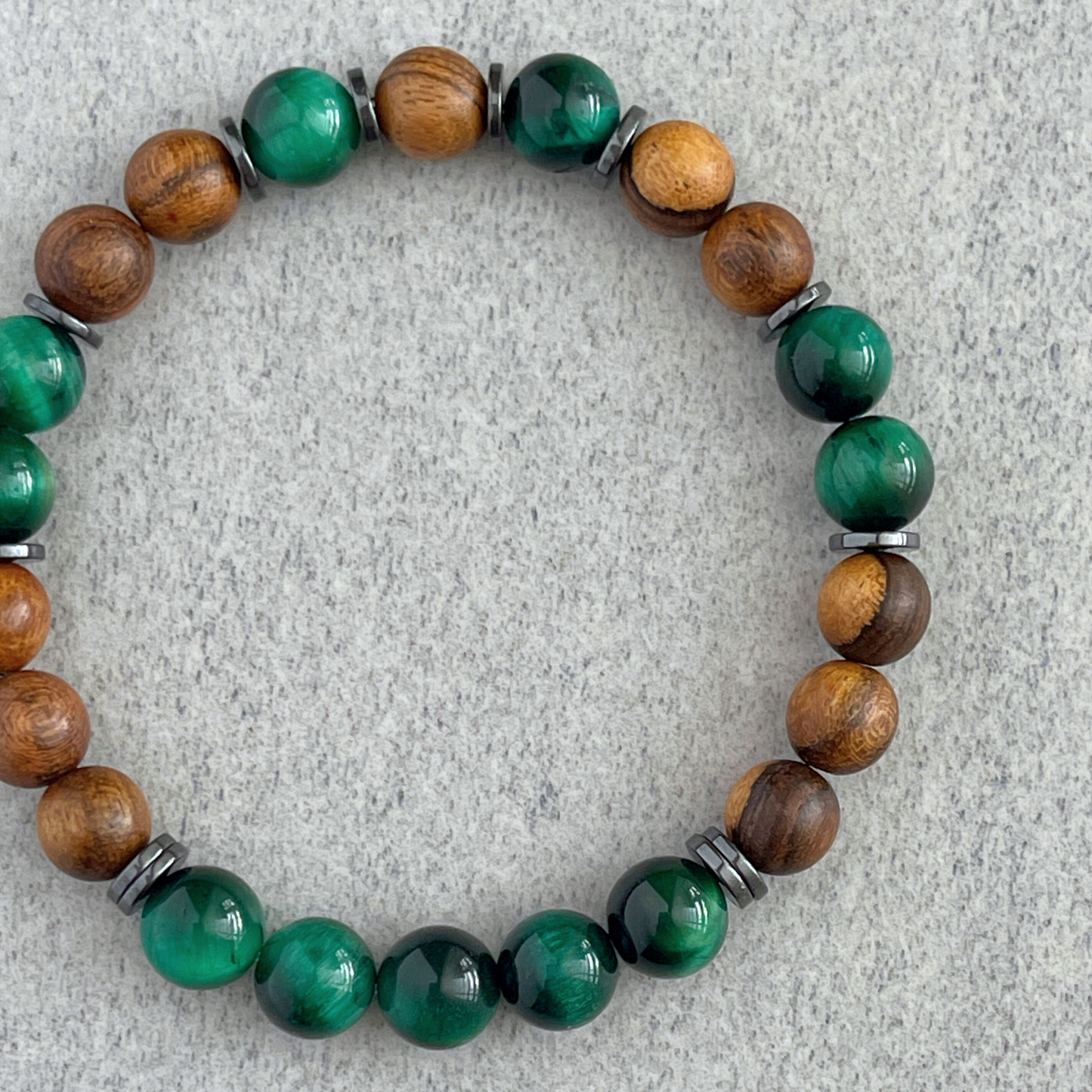 Tiger Skin Sandalwood & Green Tiger Eye Beaded Bracelet