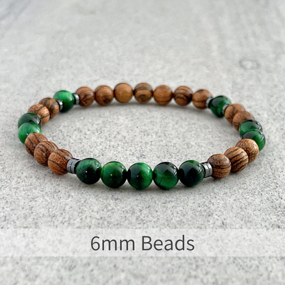 Tiger Skin Sandalwood & Green Tiger Eye Beaded Bracelet