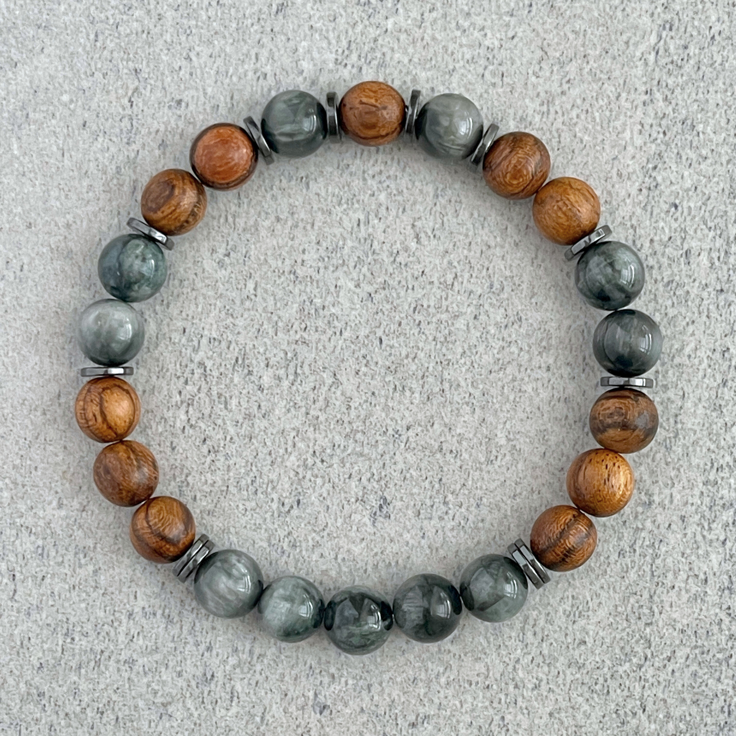 Tiger Skin Sandalwood & Chrysoberyl Beaded Bracelet