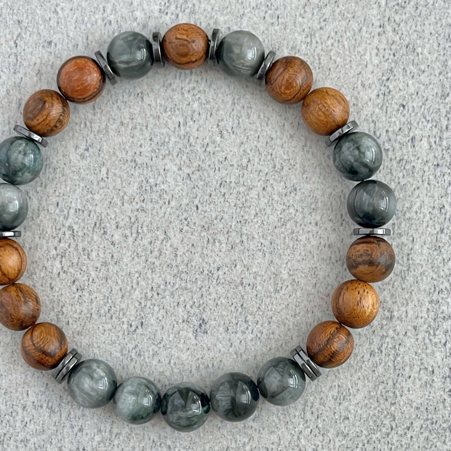 Tiger Skin Sandalwood & Chrysoberyl Beaded Bracelet