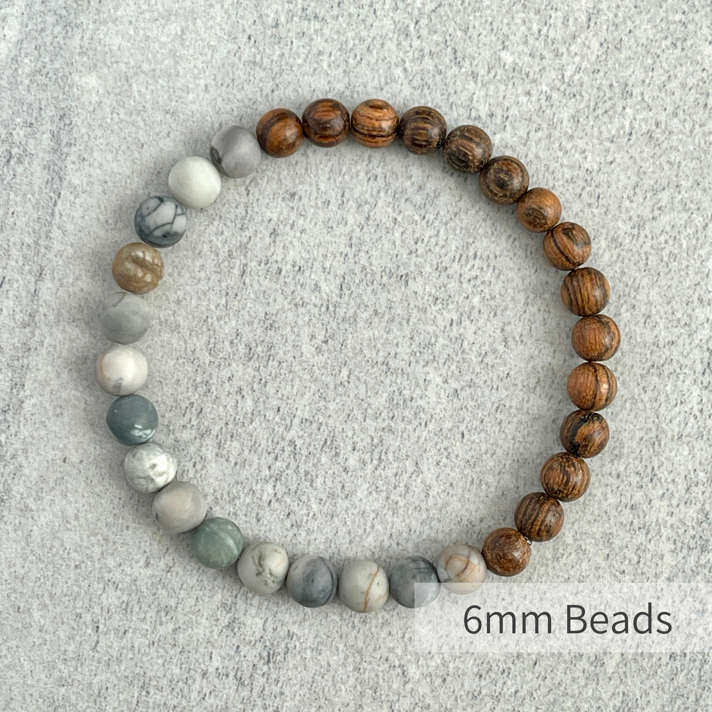 Half & Half Tiger Skin Sandalwood and Matte Silver Picasso Jasper Beaded Bracelet