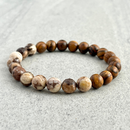 Half & Half Tiger Skin Sandalwood and Brown Zebra Jasper Beaded Bracelet