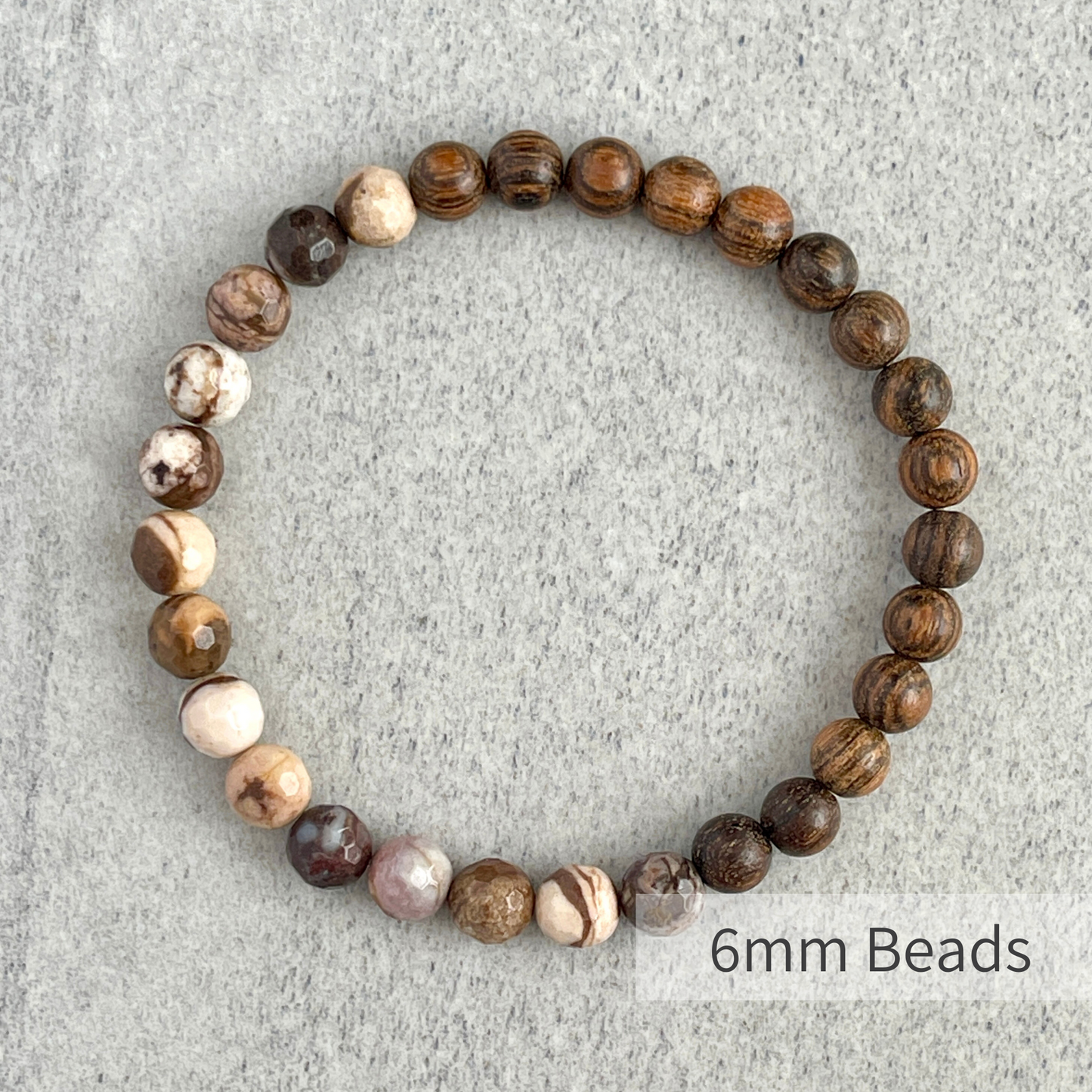 Half & Half Tiger Skin Sandalwood and Brown Zebra Jasper Beaded Bracelet