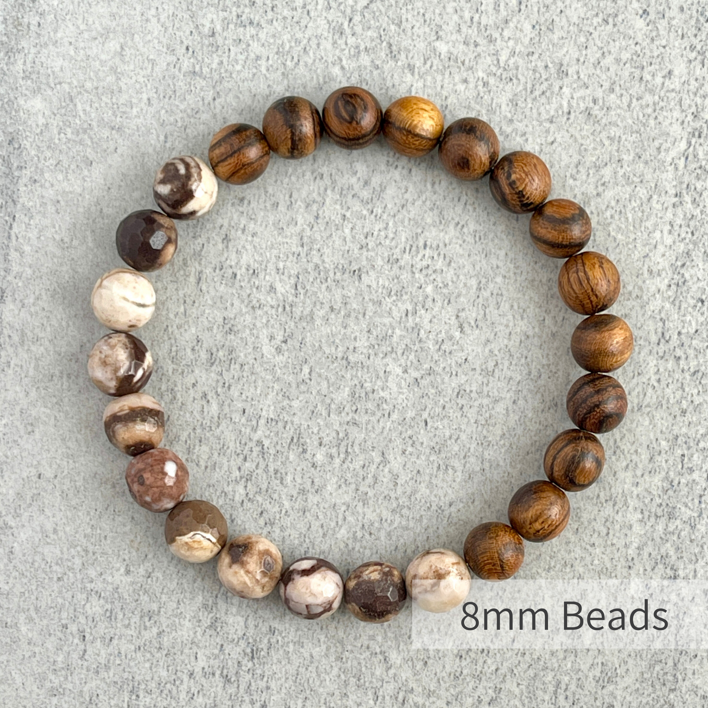 Half & Half Tiger Skin Sandalwood and Brown Zebra Jasper Beaded Bracelet