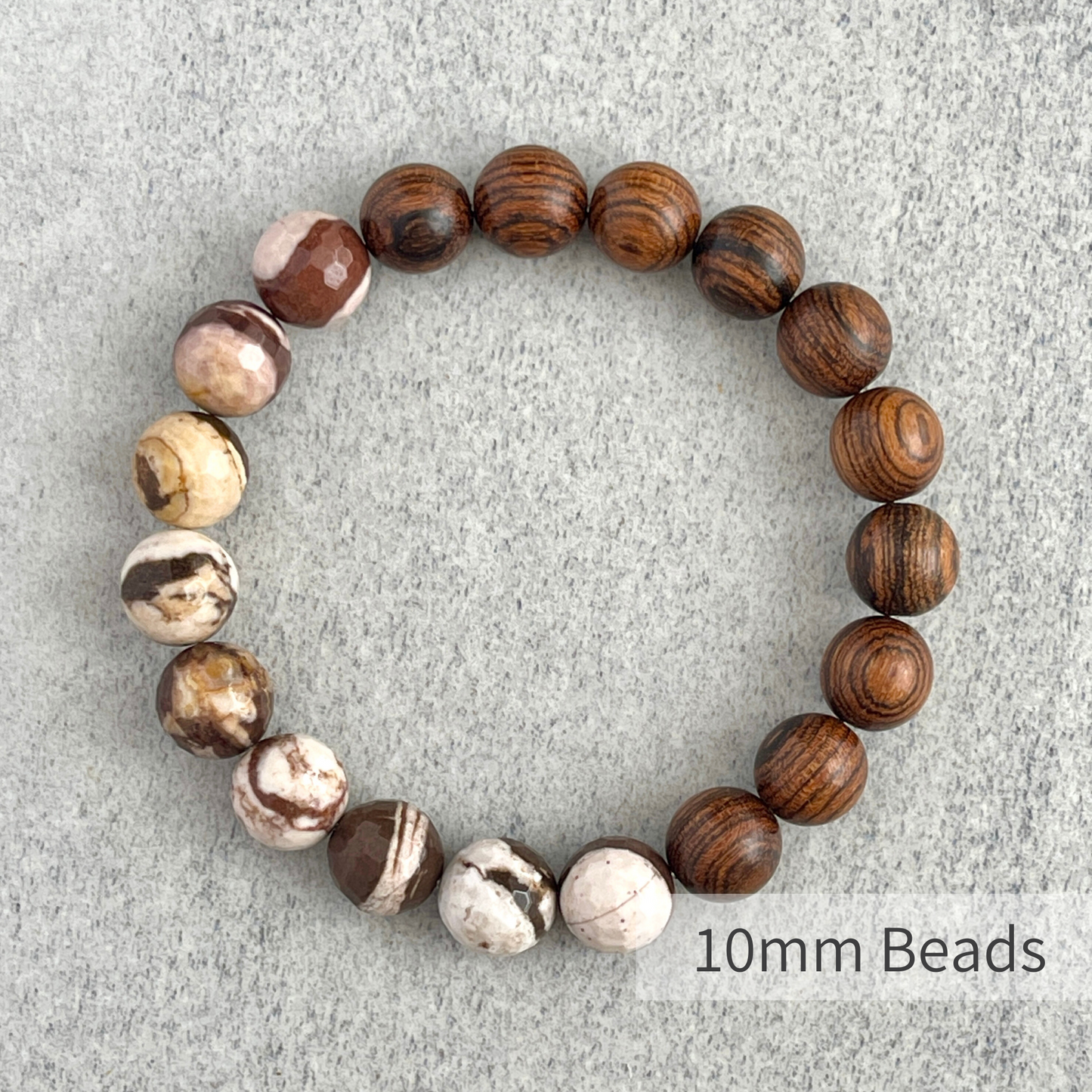 Half & Half Tiger Skin Sandalwood and Brown Zebra Jasper Beaded Bracelet