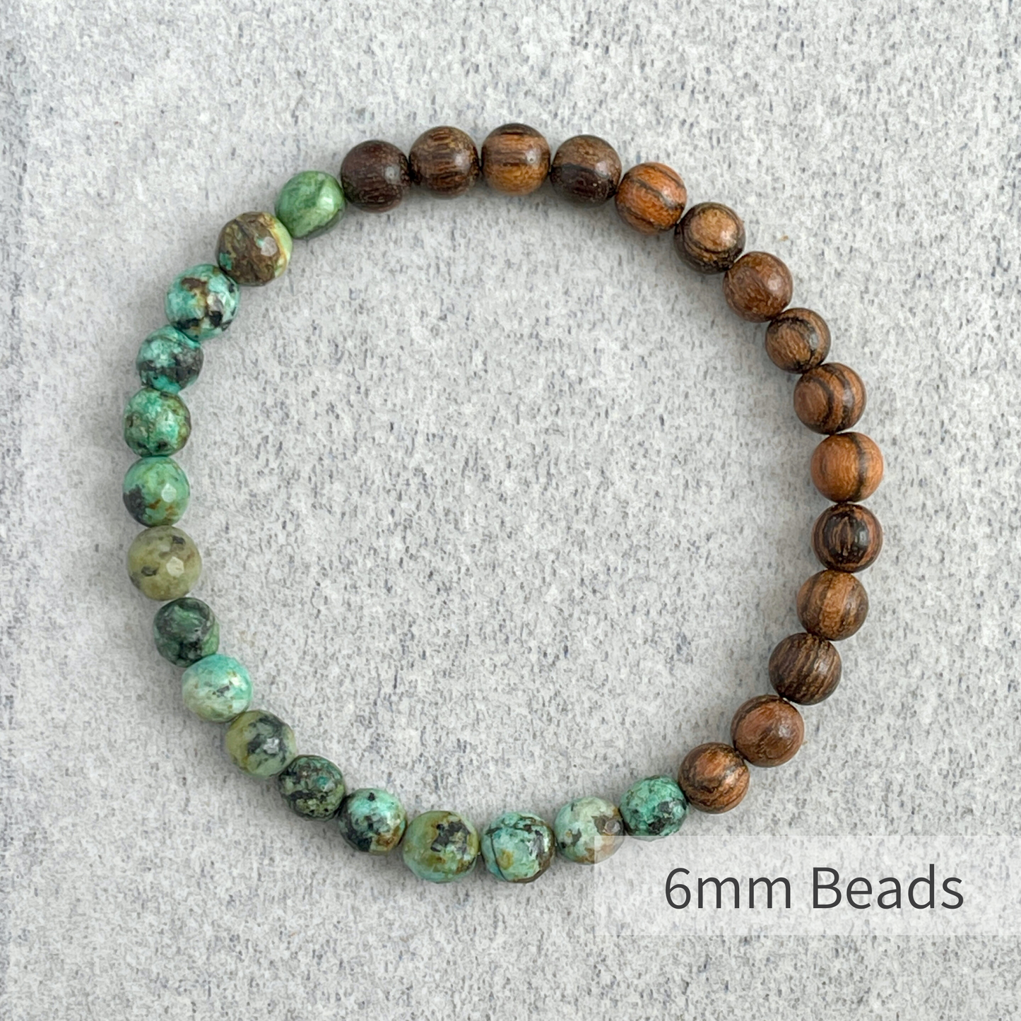 Half & Half Tiger Skin Sandalwood and African Turquoise Beaded Bracelet