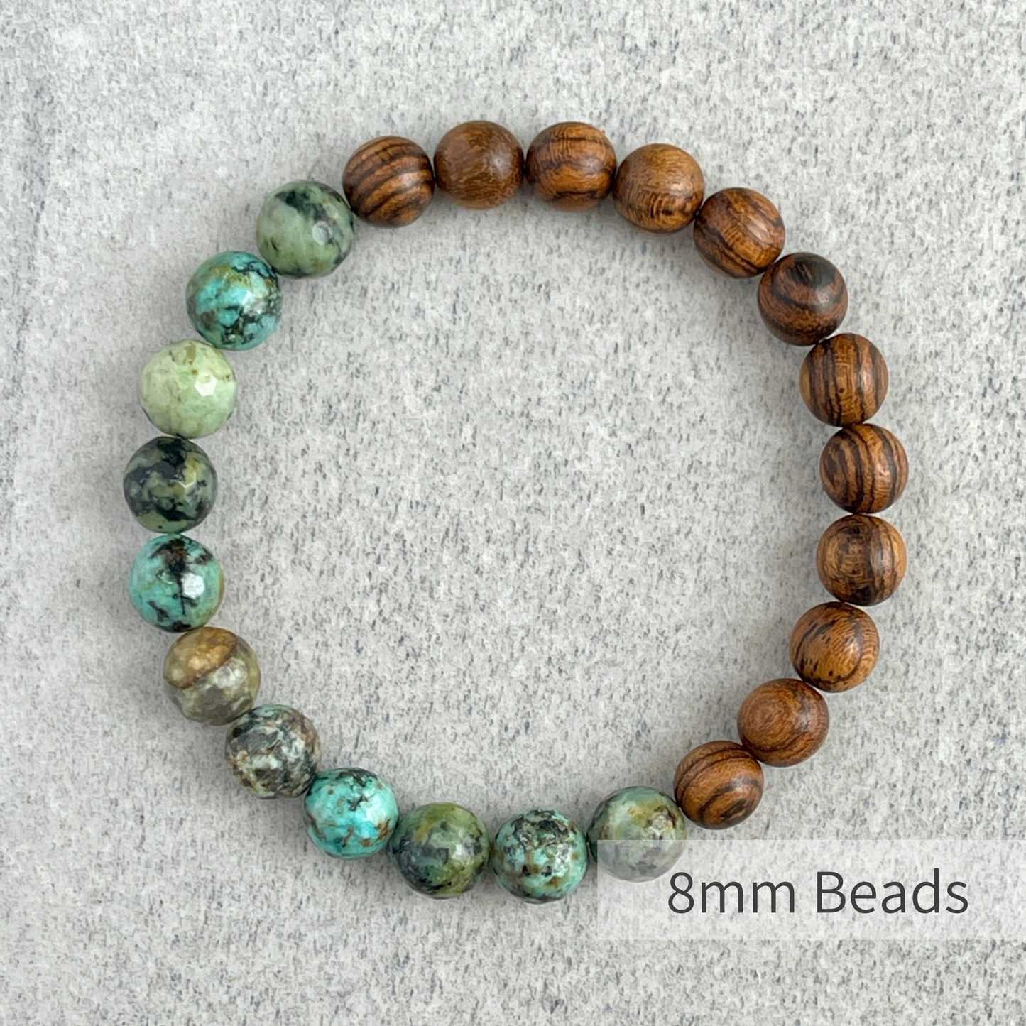 Half & Half Tiger Skin Sandalwood and African Turquoise Beaded Bracelet