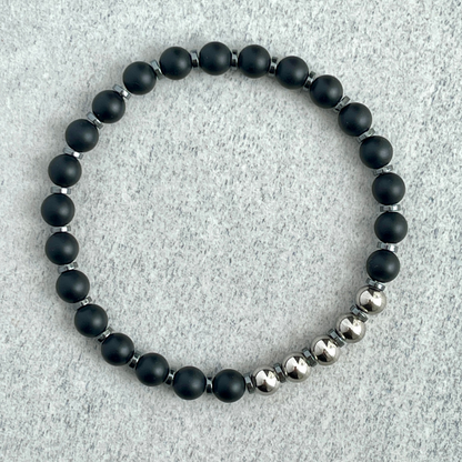 Matte Onyx Beaded Bracelet with Stainless Steel Accents