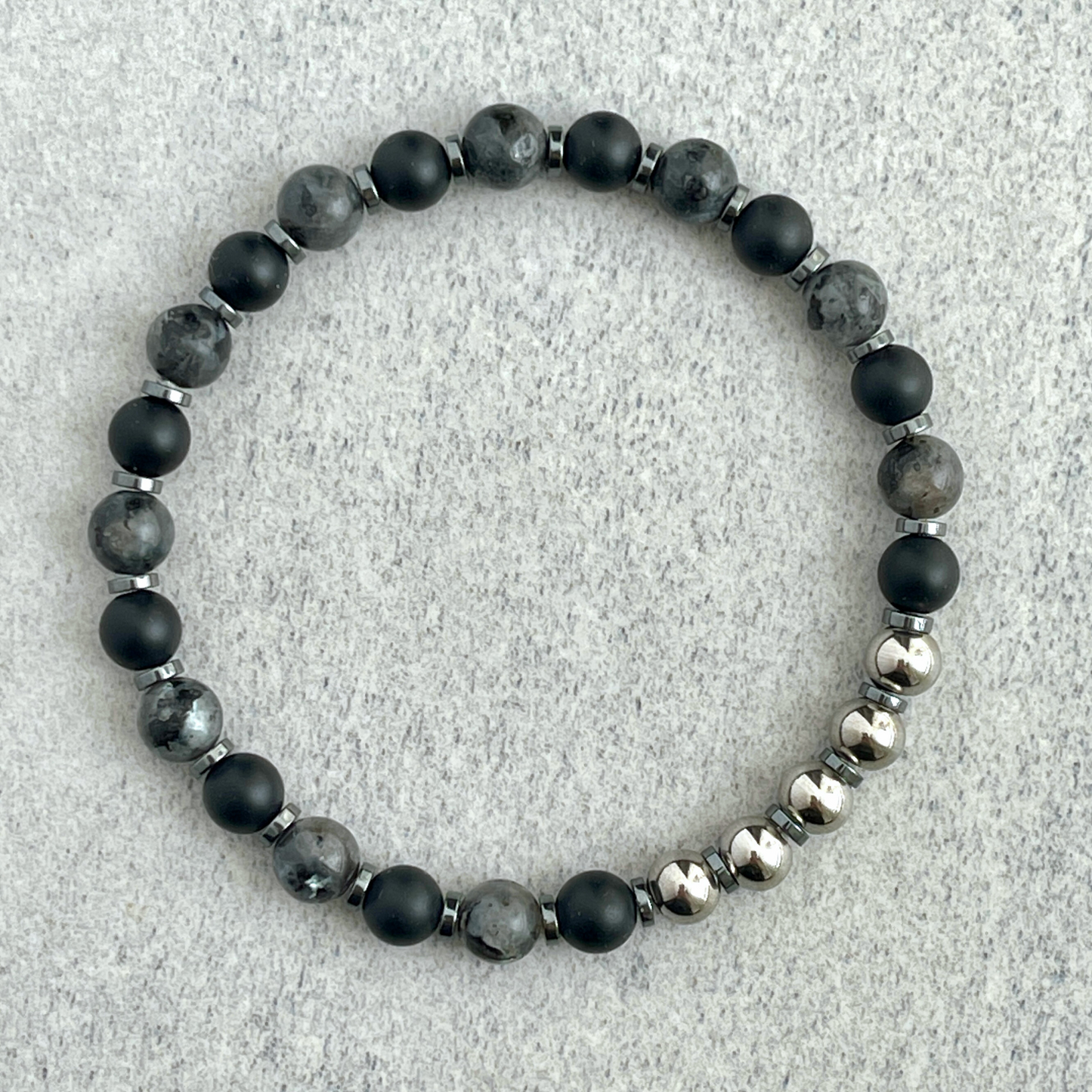 Matte Onyx, Black Labradorite with Stainless Steel Accents Bracelet