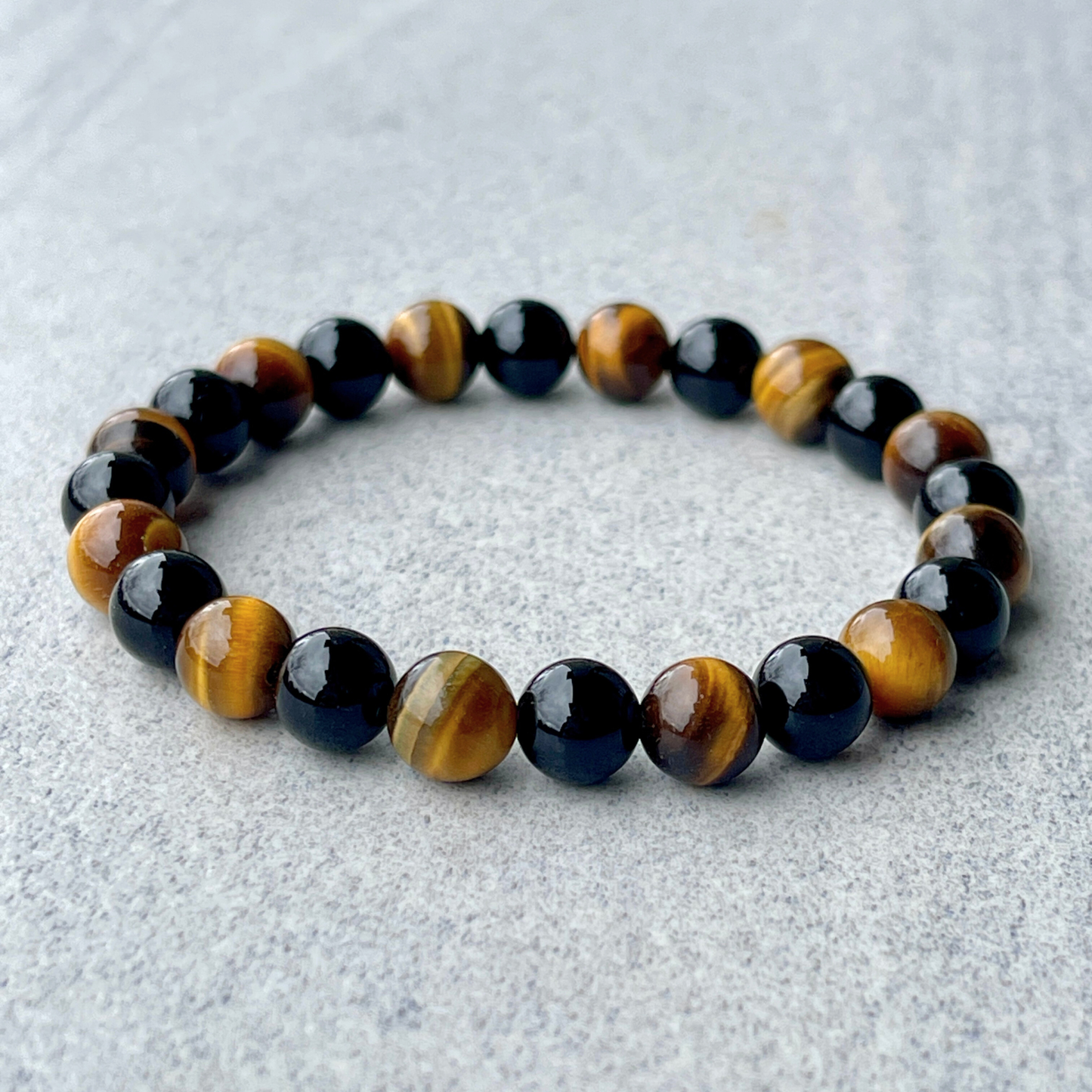 Yellow Tiger Eye & Onyx Beaded Bracelet