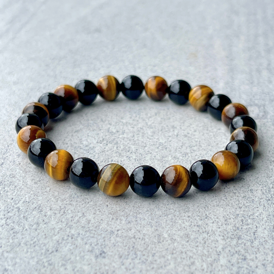 Yellow Tiger Eye & Onyx Beaded Bracelet