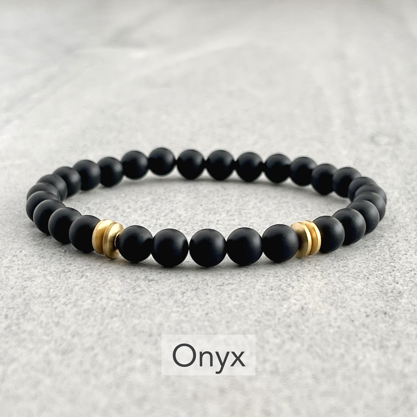 Matte Onyx Bracelet with Brass Rondelles