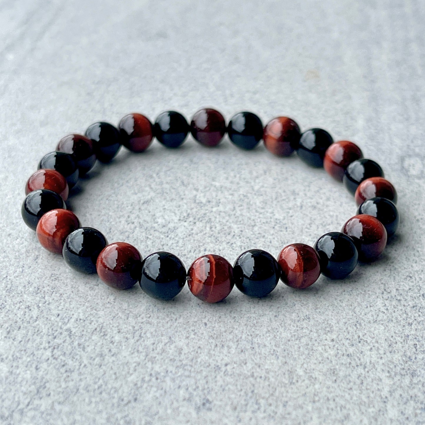 Red Tiger Eye & Onyx Beaded Bracelet