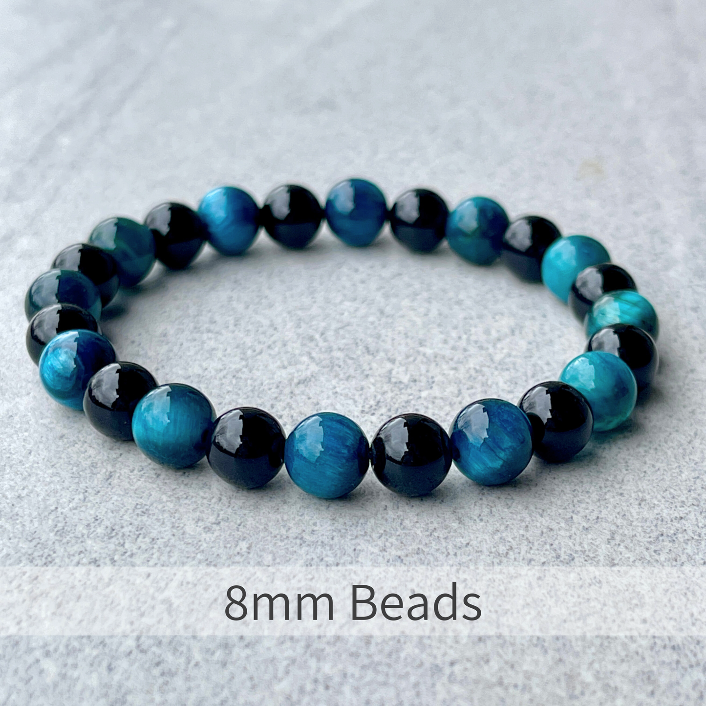 Aqua Blue Tiger Eye & Onyx Beaded Bracelet
