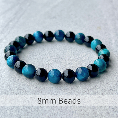 Aqua Blue Tiger Eye & Onyx Beaded Bracelet