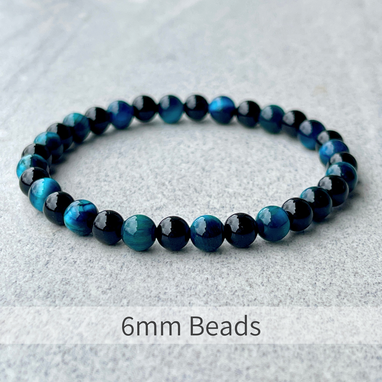 Aqua Blue Tiger Eye & Onyx Beaded Bracelet