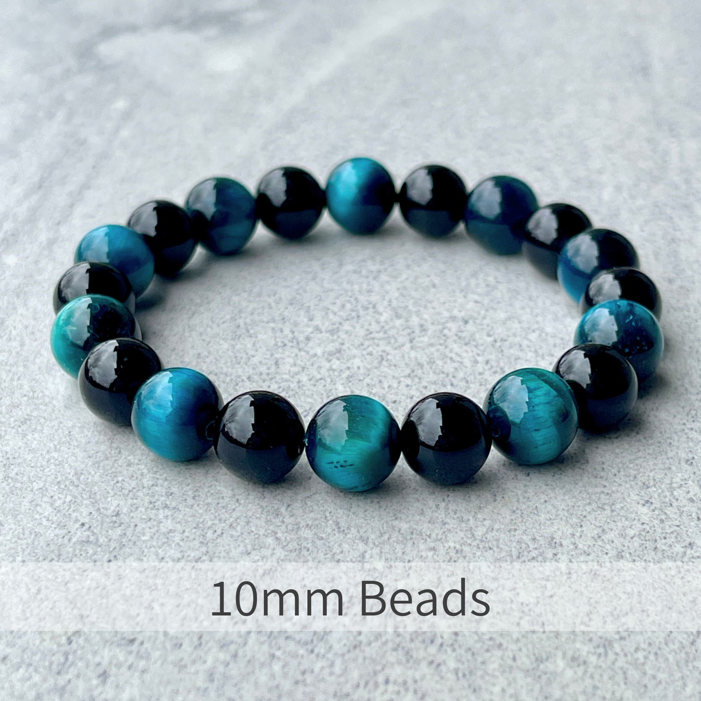 Aqua Blue Tiger Eye & Onyx Beaded Bracelet