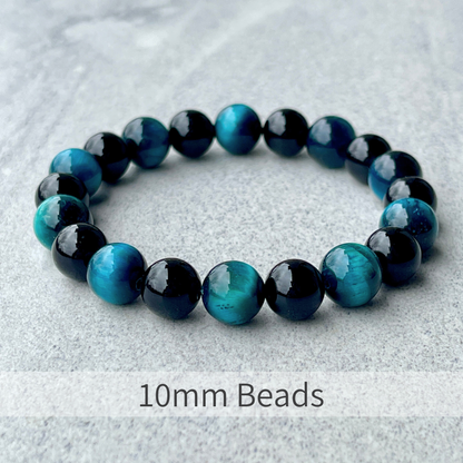 Aqua Blue Tiger Eye & Onyx Beaded Bracelet