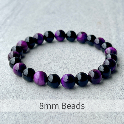 Purple Tiger Eye & Onyx Beaded Bracelet