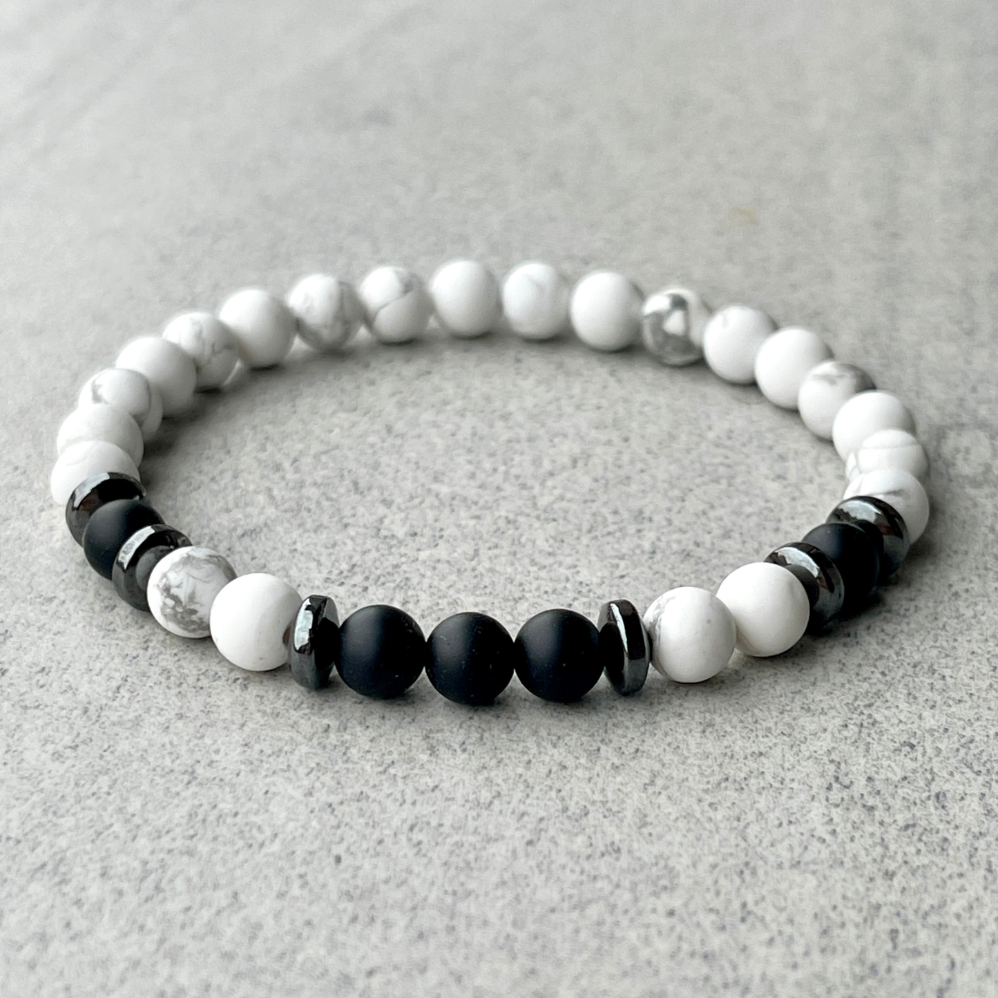 Matte White Howlite & Matte Onyx Beaded Bracelet