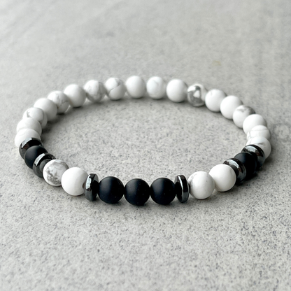 Matte White Howlite & Matte Onyx Beaded Bracelet