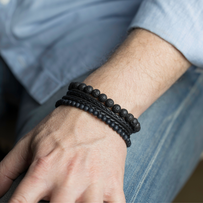 Black Lava Beaded Stretch Bracelet