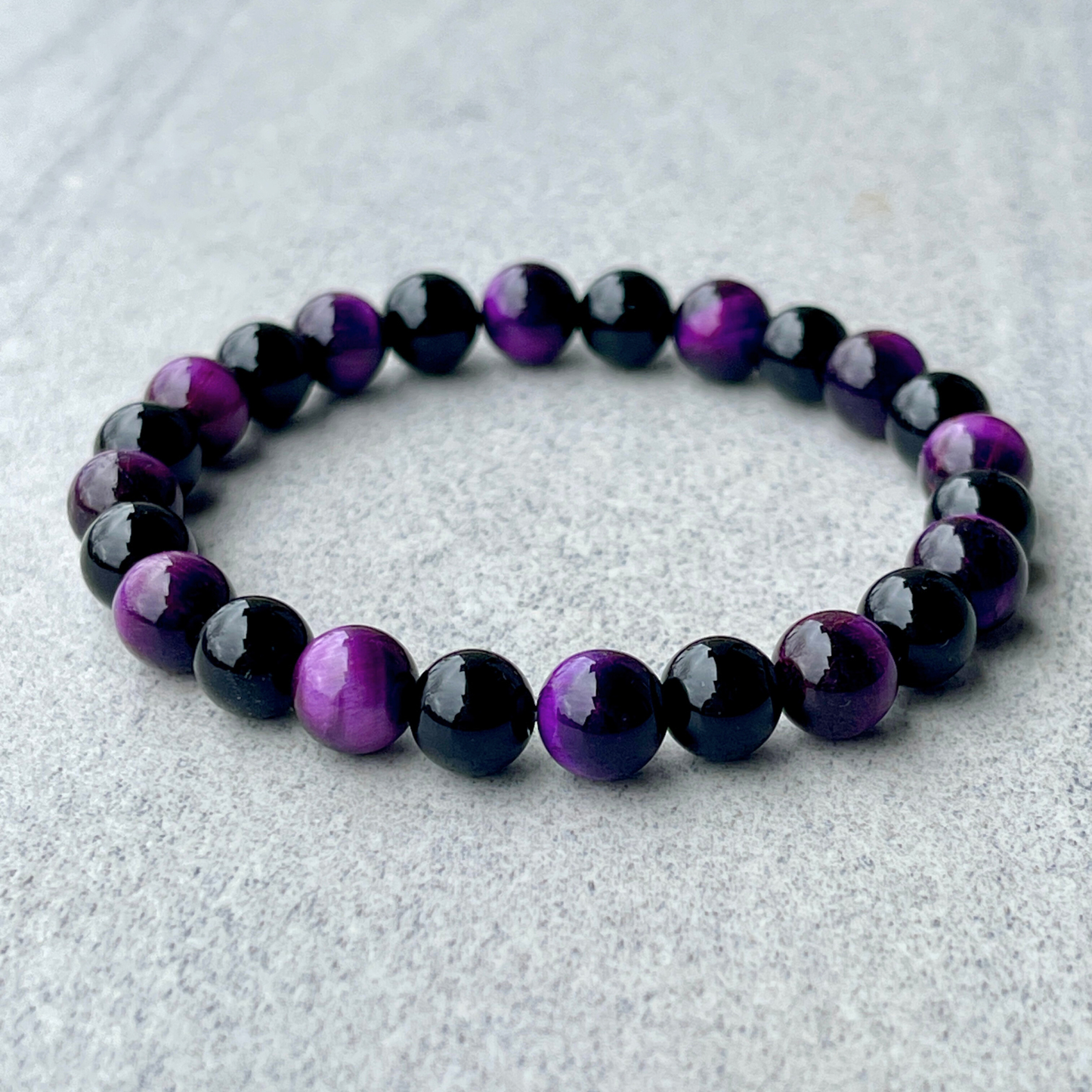 Purple Tiger Eye & Onyx Beaded Bracelet