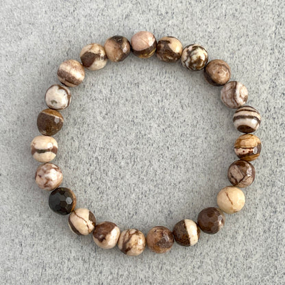 Faceted Brown Zebra Jasper Beaded Bracelet