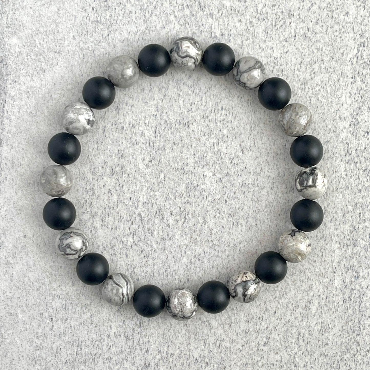 Map Jasper and Matte Onyx Beaded Bracelet