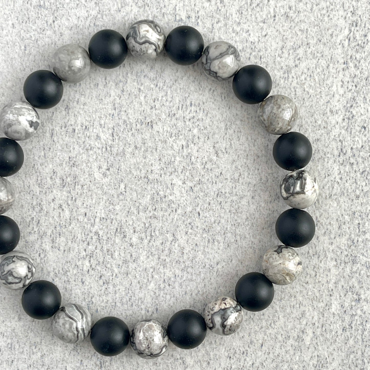 Map Jasper and Matte Onyx Beaded Bracelet