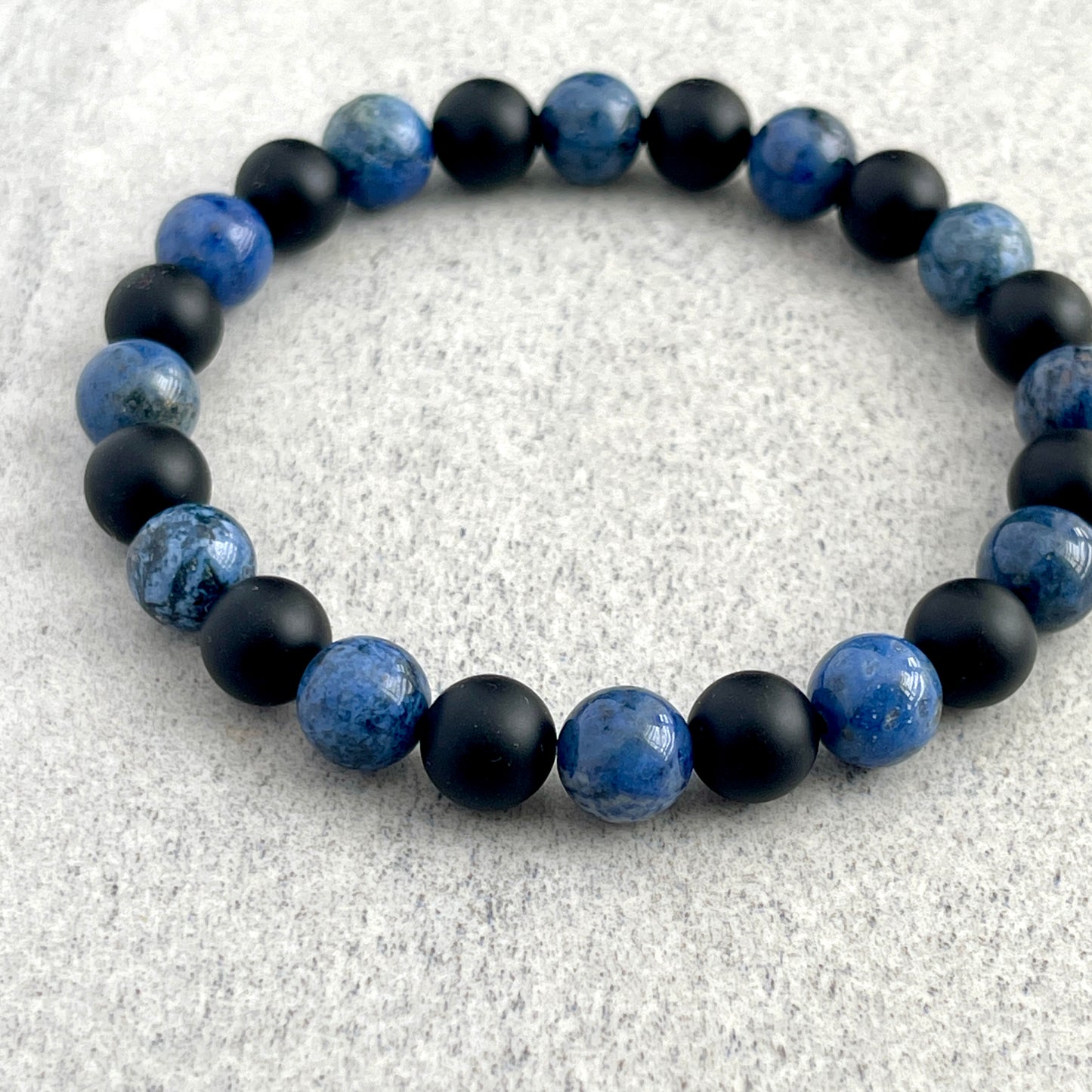 Dumortierite and Matte Onyx Beaded Bracelet