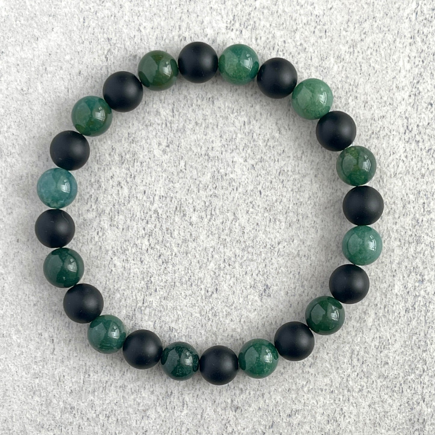 Moss Agate and Matte Onyx Beaded Bracelet