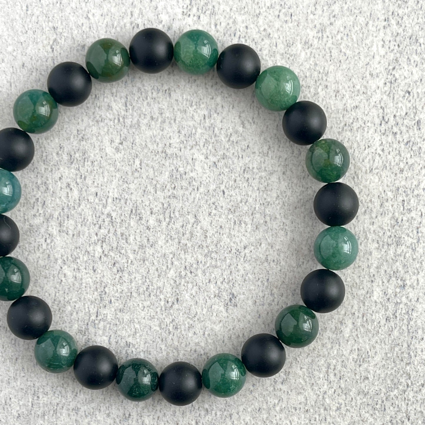 Moss Agate and Matte Onyx Beaded Bracelet