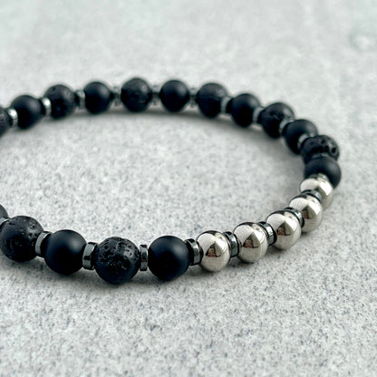 Matte Onyx, Black Lava with Stainless Steel Accents Bracelet