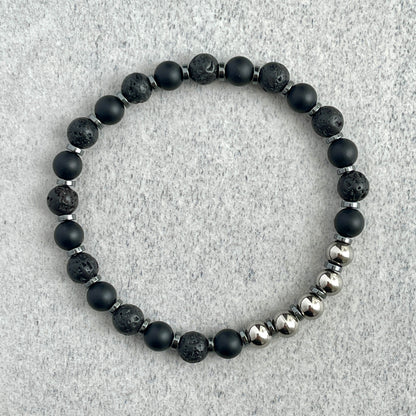 Matte Onyx, Black Lava with Stainless Steel Accents Bracelet