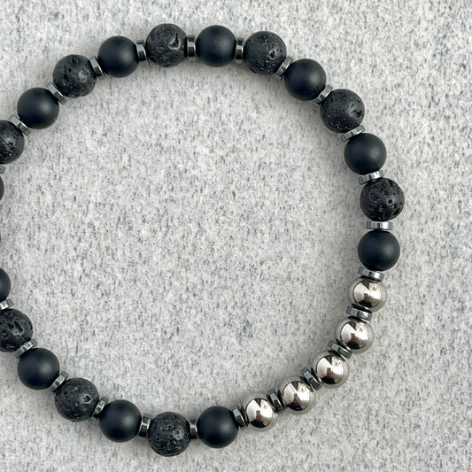 Matte Onyx, Black Lava with Stainless Steel Accents Bracelet