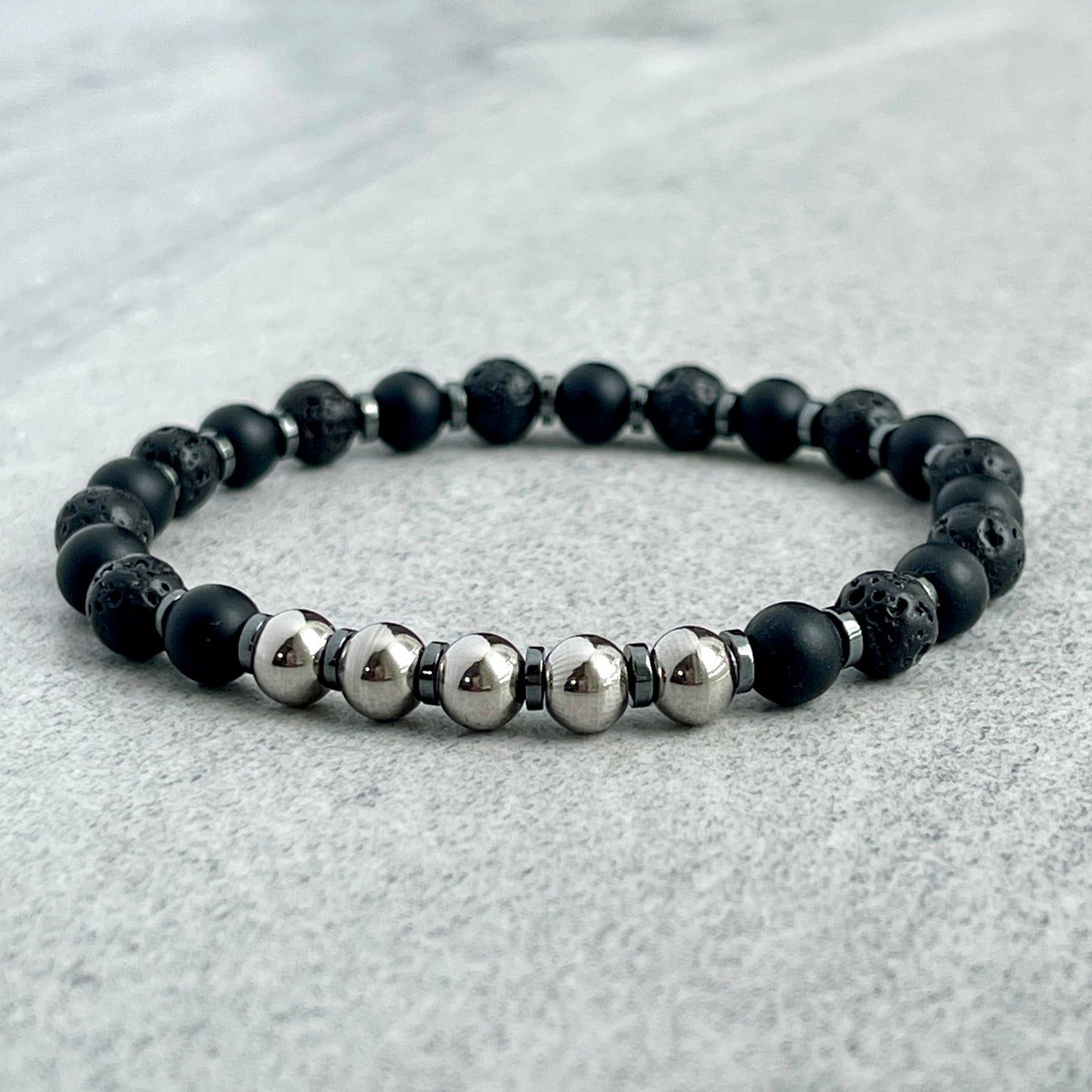 Matte Onyx, Black Lava with Stainless Steel Accents Bracelet