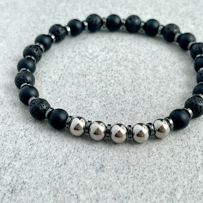 Matte Onyx, Black Lava with Stainless Steel Accents Bracelet