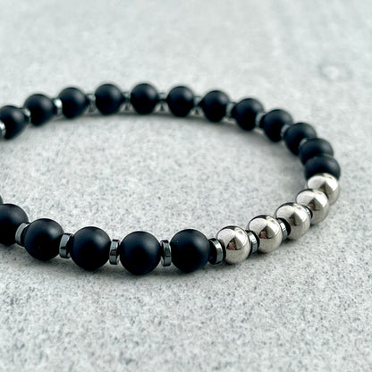 Matte Onyx Beaded Bracelet with Stainless Steel Accents