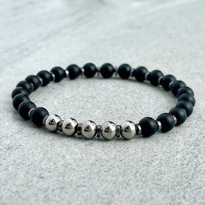 Matte Onyx Beaded Bracelet with Stainless Steel Accents