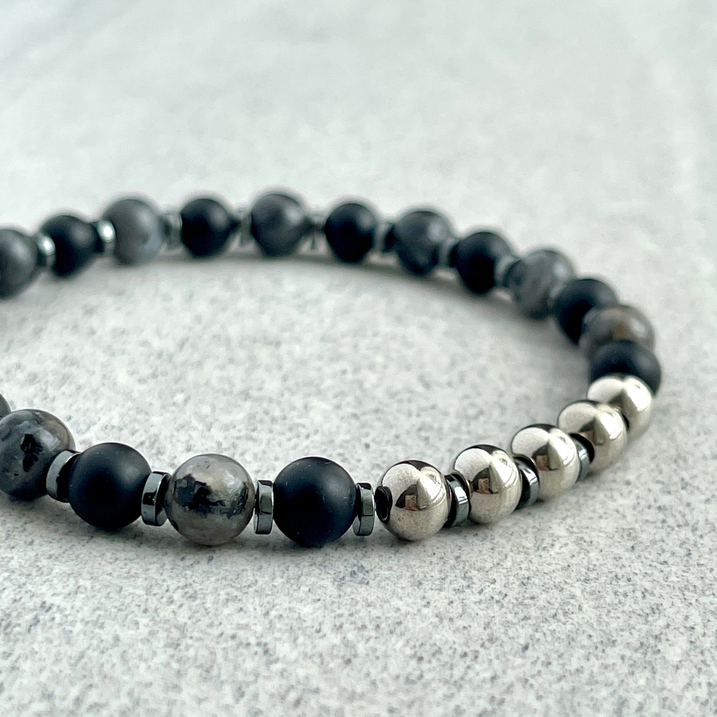 Matte Onyx, Black Labradorite with Stainless Steel Accents Bracelet